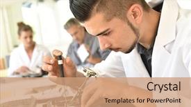  Presentation with computer processing - Beautiful presentation theme featuring science - student in technology fixing computer backdrop and a coral colored foreground