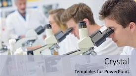  Presentation with students - Beautiful slide set featuring science - students using microscopes backdrop and a light blue colored foreground