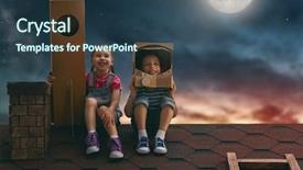  Presentation with children playing - Slide set enhanced with science - two little children playing astronauts background and a ocean colored foreground