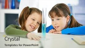  Presentation with chemistry - Colorful theme enhanced with science 10 - elementary age school girls looking backdrop and a mint green colored foreground