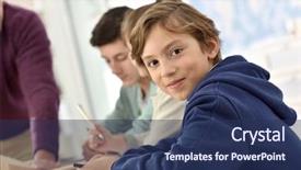  Presentation with old school punk rock leather - Slide set featuring science 10 - portrait of 10-year-old school boy background and a navy blue colored foreground