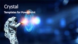  Presentation with atmosphere - Amazing presentation design having science and media technologies mixed backdrop and a navy blue colored foreground