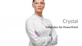  Presentation with lab coat - Colorful PPT theme enhanced with science-and-profession-concept-female backdrop and a white colored foreground