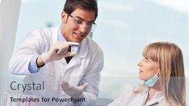  Presentation with biology - PPT theme with science and research biology chemistry and medicine young people couple in bright modern lab background and a light gray colored foreground