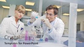  Presentation with biology - Beautiful theme featuring science and research biology chemistry an dmedicine youn people couple in bright modern lab backdrop and a light blue colored foreground