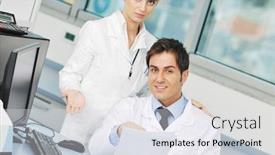  Presentation with biology - Amazing theme having science and research biology chemistry an dmedicine youn people couple in bright modern lab backdrop and a sky blue colored foreground