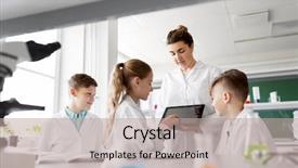  Presentation with chemistry tablet - Amazing slide deck having science and technology concept - chemistry backdrop and a coral colored foreground