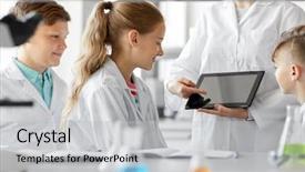  Presentation with chemistry tablet - PPT theme having science and technology concept - chemistry background and a light gray colored foreground