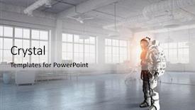  Presentation with space suit - Presentation design consisting of science background - space suit design mixed media background and a  colored foreground