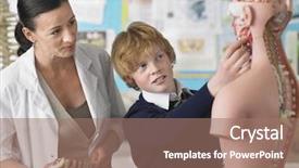  Presentation with biology - Amazing theme having science biology - young boy with teacher examining backdrop and a  colored foreground
