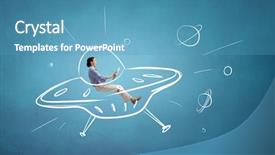  Presentation with funny cartoon - Presentation theme consisting of science cartoon - young funny woman riding background and a teal colored foreground