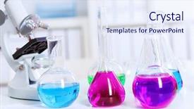  Presentation with glassware - Audience pleasing slide deck consisting of medical thems - chemistry laboratory glassware with colour backdrop and a sky blue colored foreground