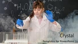  Presentation with fume - Colorful slide deck enhanced with science chemistry - excited schoolgirl in fume backdrop and a light gray colored foreground