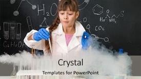  Presentation with fume - Amazing PPT theme having science chemistry - excited schoolgirl in fume backdrop and a soft green colored foreground