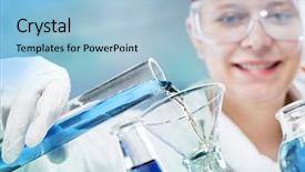  Presentation with tubes - Colorful presentation design enhanced with science chemistry - woman scientist in laboratory backdrop and a light blue colored foreground