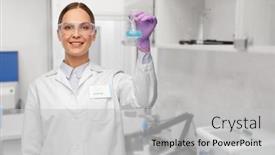  Presentation with laboratory chemical - Presentation theme featuring science-chemistry-and-people-concept background and a light gray colored foreground
