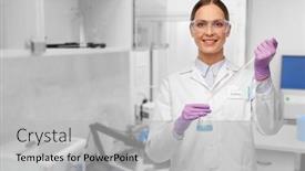  Presentation with laboratory chemical - PPT theme consisting of science-chemistry-and-people-concept background and a light gray colored foreground