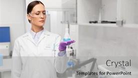  Presentation with laboratory chemical - Slide deck featuring science-chemistry-and-people-concept background and a light gray colored foreground