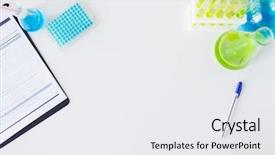  Presentation with table chemistry - Theme enhanced with science chemistry biology medicine background and a white colored foreground