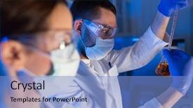  Presentation with making medicine - Beautiful slide set featuring science chemistry biology medicine backdrop and a light blue colored foreground