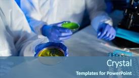  Presentation with laboratory chemical - Presentation design having science chemistry and people concept background and a ocean colored foreground