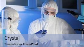  Presentation with nuclear chemistry - Colorful slide set enhanced with science chemistry and people concept backdrop and a light blue colored foreground