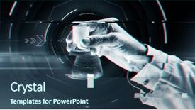  Presentation with virtual hand - PPT layouts enhanced with science chemistry research and people background and a ocean colored foreground