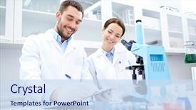  Presentation with taking notes - Slide deck having science chemistry technology biology background and a sky blue colored foreground