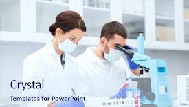  Presentation with test tube laboratory - Cool new presentation theme with science chemistry technology biology backdrop and a sky blue colored foreground