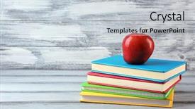  Presentation with apple on open books - Presentation enhanced with science club - books and apple on wooden background and a lemonade colored foreground
