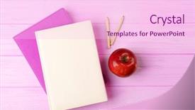  Presentation with apple on open books - Audience pleasing PPT theme consisting of science club - books and apple on wooden backdrop and a pink colored foreground