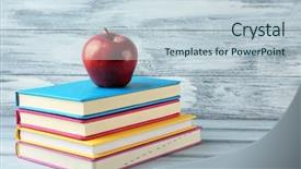  Presentation with apple - PPT theme enhanced with science club - books and apple on wooden background and a lemonade colored foreground