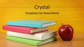  Presentation with apple - PPT theme enhanced with science club - books and apple on wooden background and a gold colored foreground