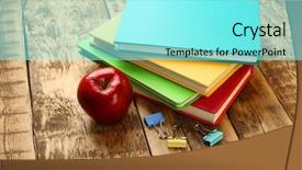  Presentation with apple on open books - PPT theme enhanced with science club - books and apple on wooden background and a  colored foreground
