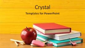  Presentation with apple - Audience pleasing theme consisting of science club - books and apple on wooden backdrop and a gold colored foreground