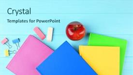  Presentation with club - Slide set enhanced with science club - colorful notebooks and office supplies background and a arctic colored foreground