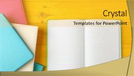  Presentation with club - PPT theme having science club - colorful notebooks on wooden background background and a yellow colored foreground