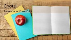  Presentation with apple computers - Beautiful PPT theme featuring science club - notebooks and apple on wooden backdrop and a  colored foreground