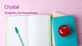  Presentation with apple - Slide deck featuring science club - notebooks and apple on wooden background and a pink colored foreground