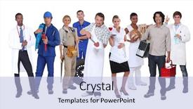  Presentation with different - PPT theme consisting of science collage - ambitious workers from different industries background and a light blue colored foreground