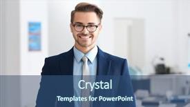  Presentation with company - Amazing PPT theme having science company - young handsome man in office backdrop and a ocean colored foreground