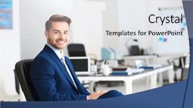  Presentation with company - Slide deck consisting of science company - young handsome man in office background and a white colored foreground