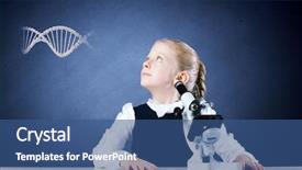  Presentation with blackboard in an abandoned school - Presentation design with science dna - cute school girl with microscope background and a  colored foreground