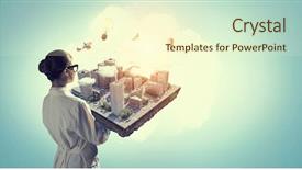  Presentation with construction - Presentation theme with science eco - woman presenting construction model mixed background and a cream colored foreground