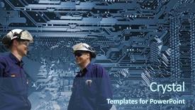  Presentation with circuit board - Audience pleasing slide deck consisting of science engineers with giant futuristic backdrop and a ocean colored foreground