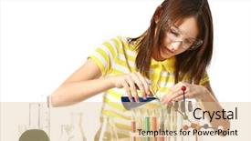  Presentation with chemical experiment - Colorful PPT layouts enhanced with science experiment - beautiful girl with chemical flasks backdrop and a lemonade colored foreground
