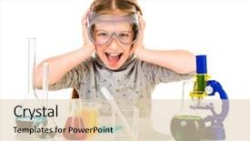  Presentation with flasks - Beautiful slide deck featuring science experiment - happy little girl with flasks backdrop and a  colored foreground