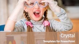  Presentation with flasks - Theme having science experiment - happy little girl with flasks background and a  colored foreground