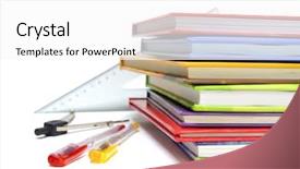  Presentation with compass - Colorful presentation theme enhanced with science fiction school - pens compass rulers and pile backdrop and a  colored foreground