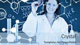  Presentation with petri dish - Cool new PPT theme with science graphic against beautiful scientist showing a petri dish backdrop and a light blue colored foreground